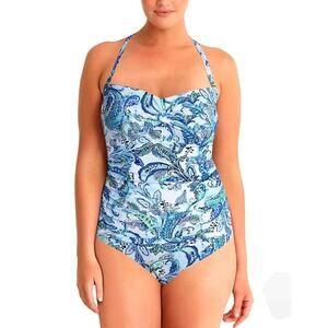 Lauren Ralph Lauren Fiesta Paisley Twist Underwire One Piece Swimsuit sz 10 blue